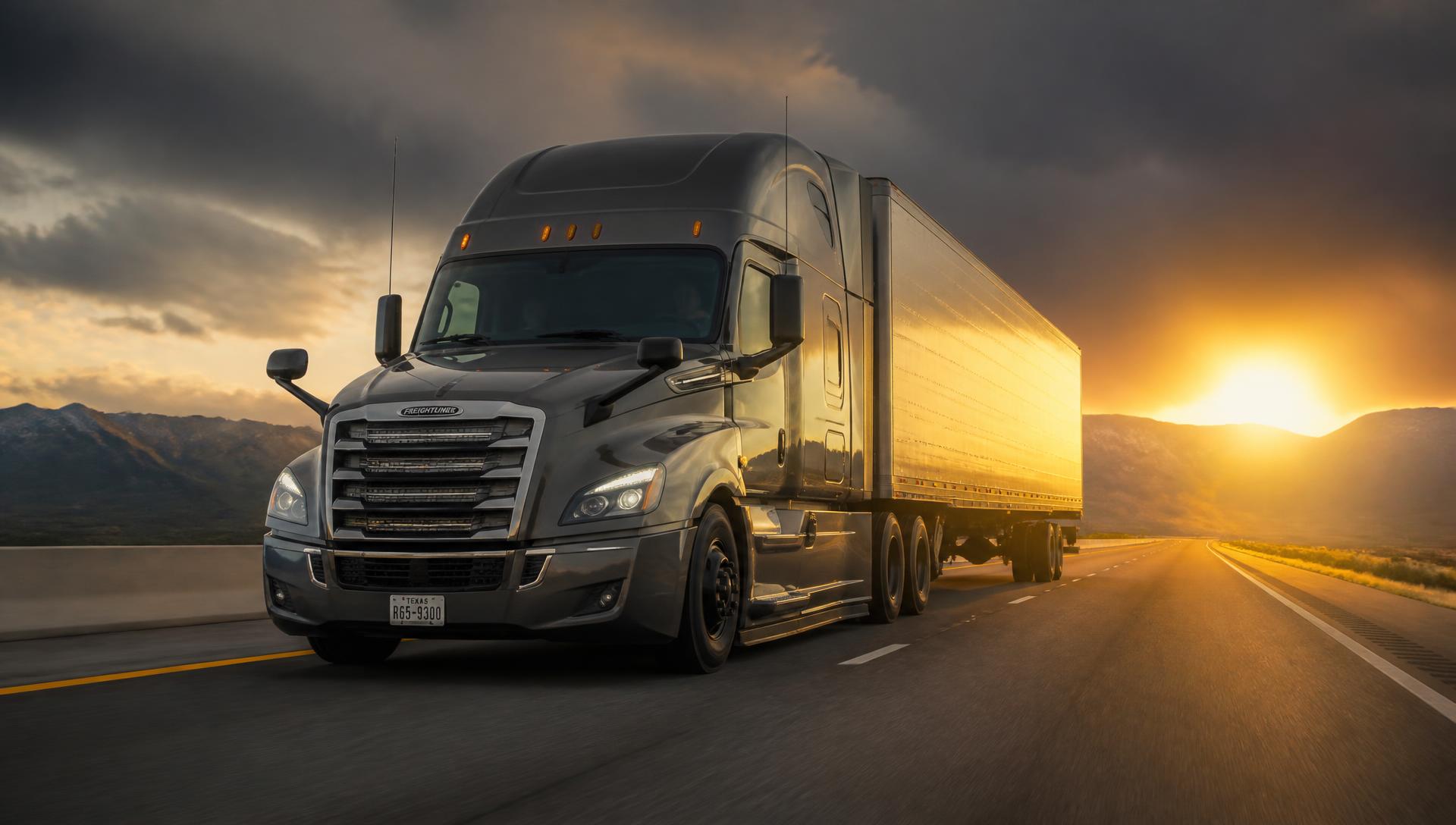 American semi truck hauling freight on a US interstate
